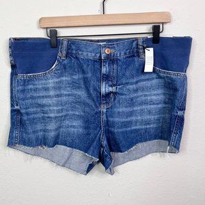 Topshop Maternity Women's Rosa High Waisted Mid Length Shorts Size 12 Denim Blue